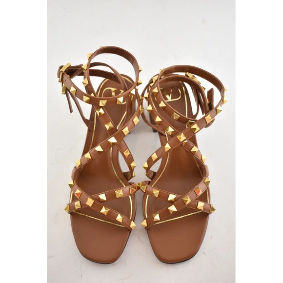 Valentino Rockstud Brown Flair City Ankle Strap Wrap Sandal Block Heel Pump 36.5 - Picture 6 of 12